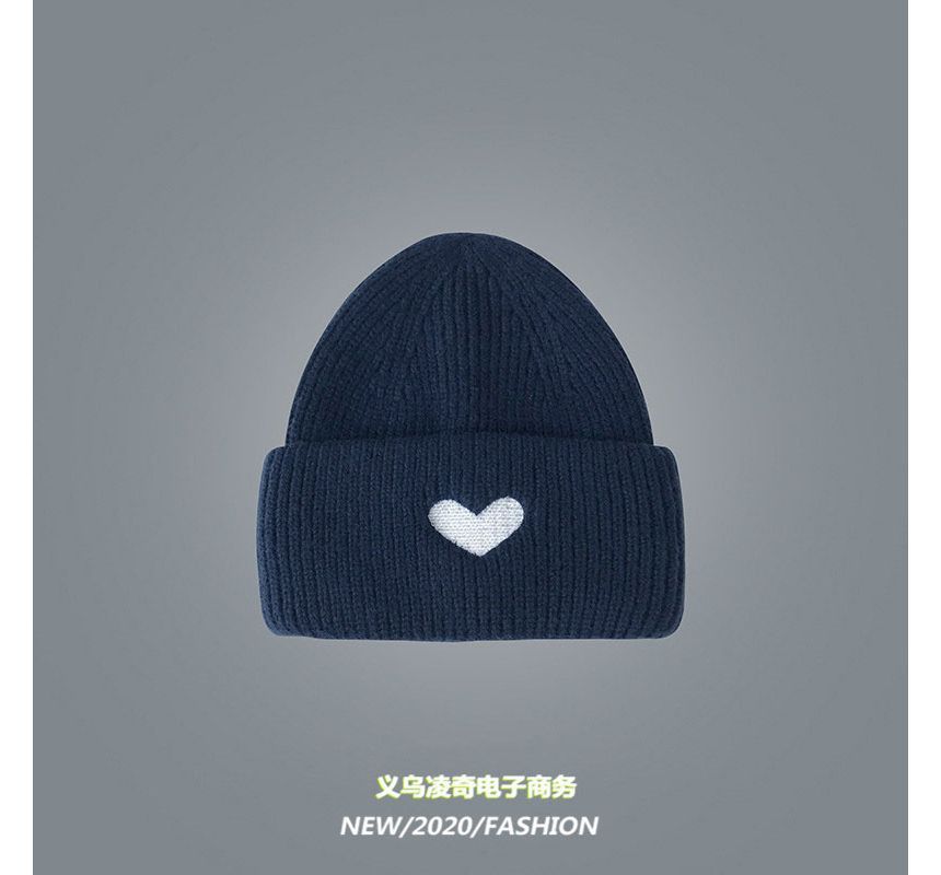 Embroidered Knit Beanie Heart