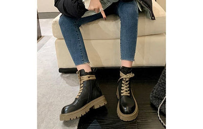 Color Block Chunky-Heel Short Boots