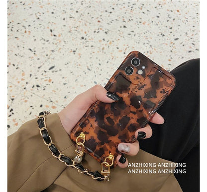 Sample Leopard Print Faux Pearl Chain Phone Case
