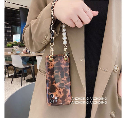 Sample Leopard Print Faux Pearl Chain Phone Case