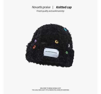 Plain Applique Fluffy Beanie