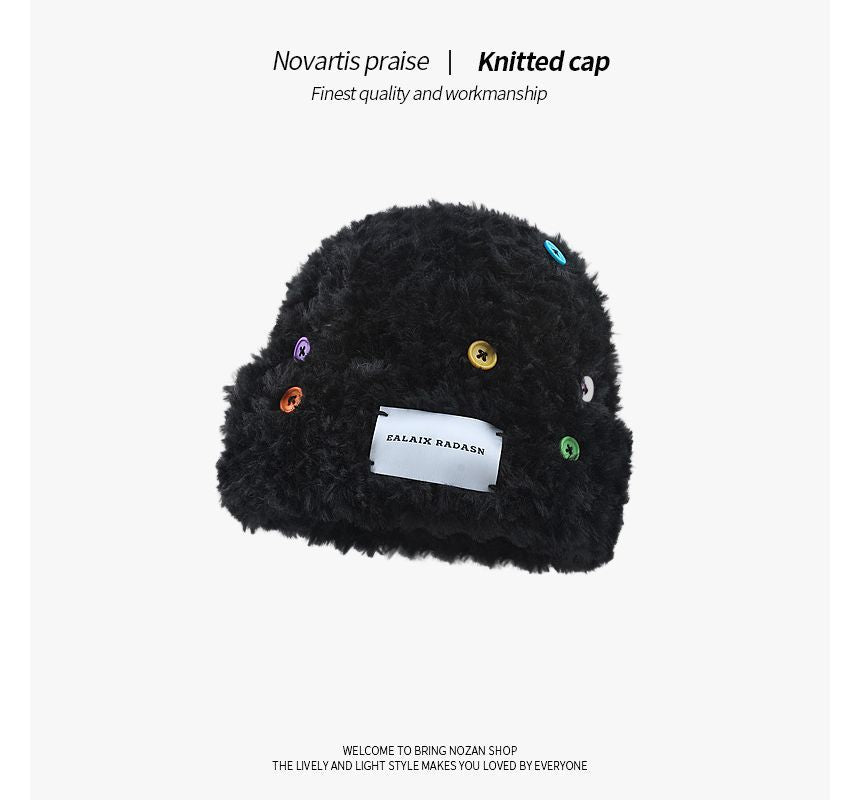 Plain Applique Fluffy Beanie