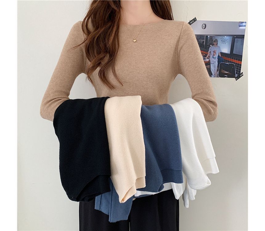 Top Slim-Fit Plain Long-Sleeve Knit