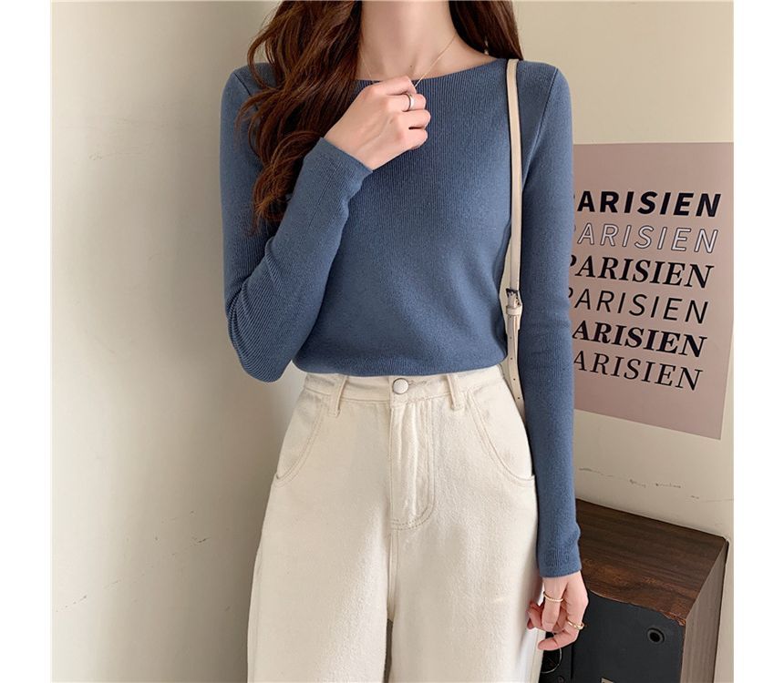 Top Slim-Fit Plain Long-Sleeve Knit