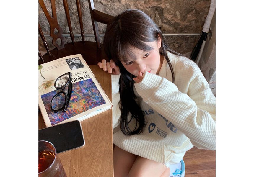 Collar Letter Sweatshirt Embroidered Oversized