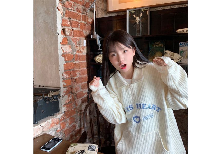 Collar Letter Sweatshirt Embroidered Oversized