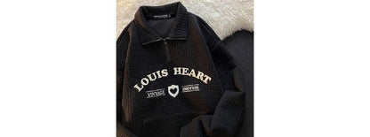 Collar Letter Sweatshirt Embroidered Oversized