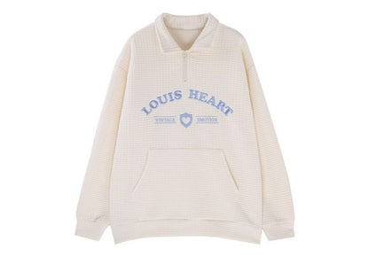 Collar Letter Sweatshirt Embroidered Oversized