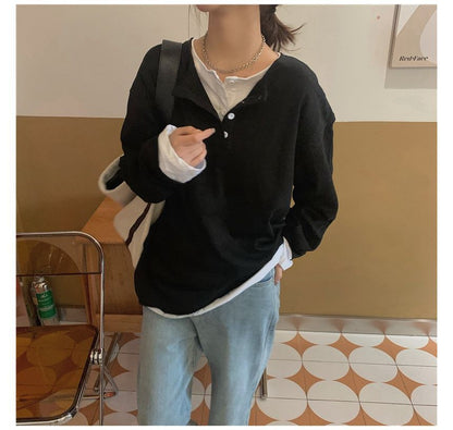 Mock T-Shirt Henley Long-Sleeve Two-Piece