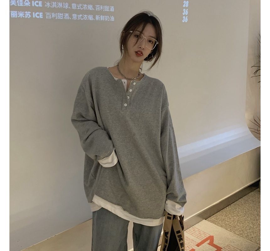 Mock T-Shirt Henley Long-Sleeve Two-Piece