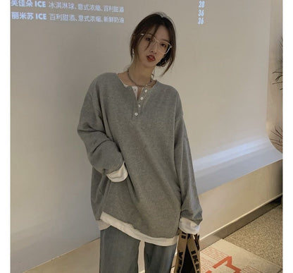 Mock T-Shirt Henley Long-Sleeve Two-Piece