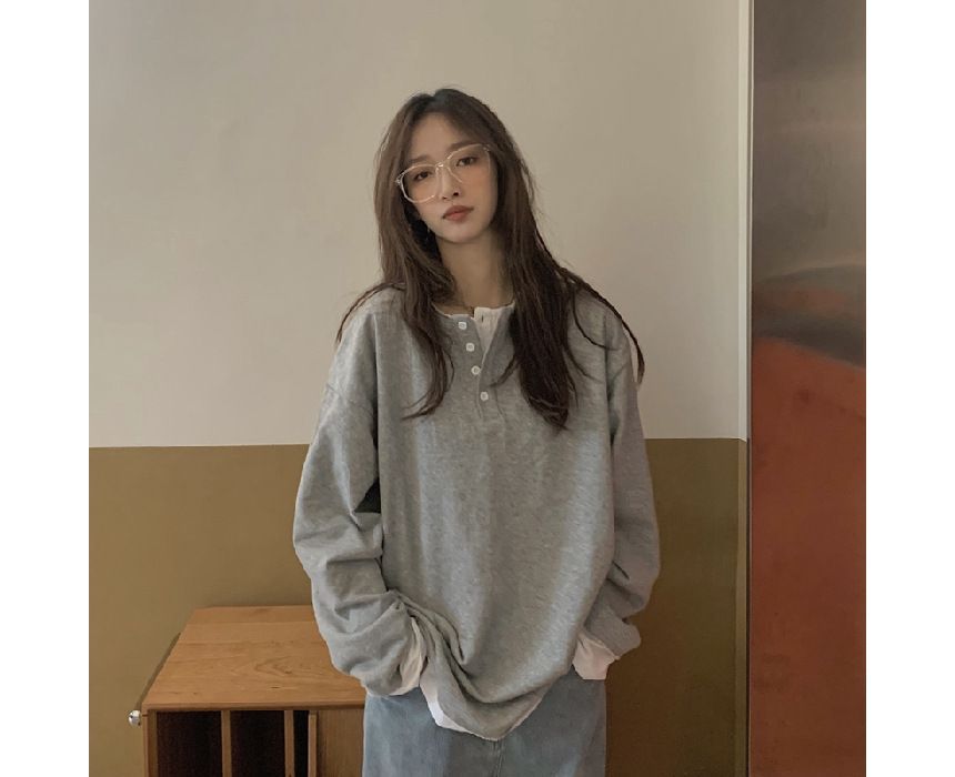 Mock T-Shirt Henley Long-Sleeve Two-Piece
