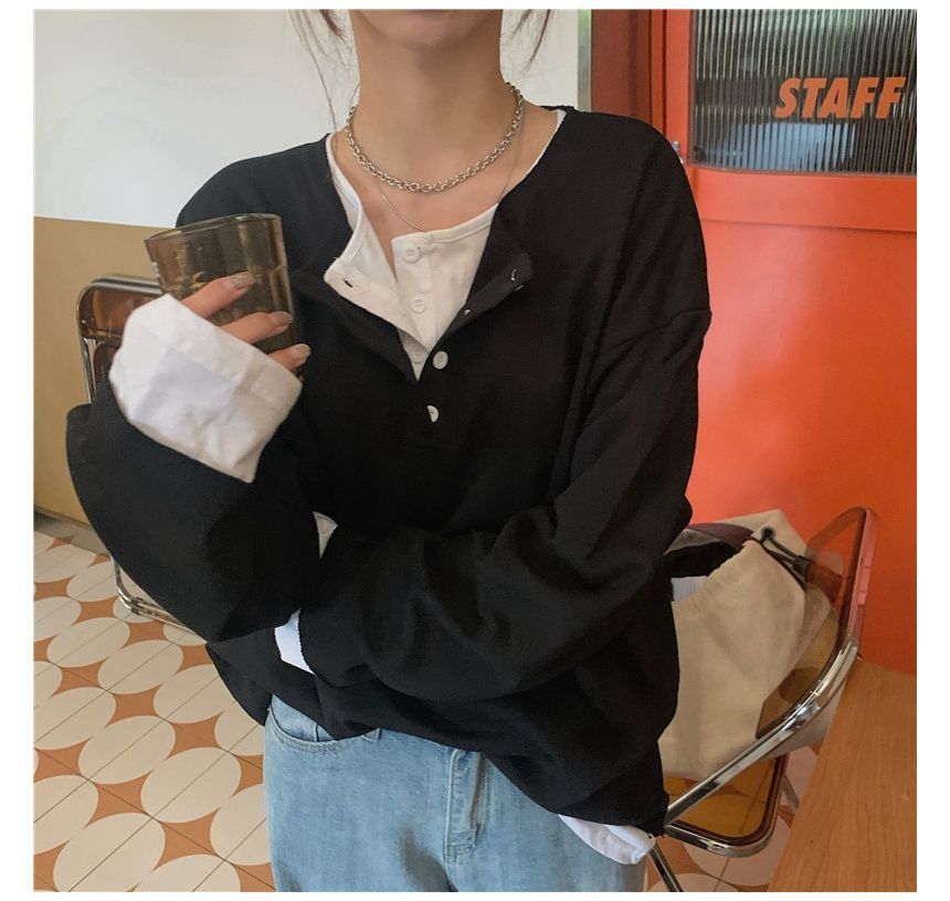 Mock T-Shirt Henley Long-Sleeve Two-Piece