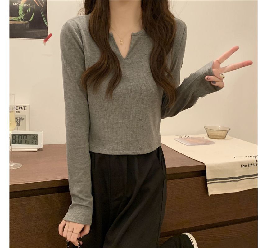 T-Shirt Neck Long-Sleeve Notch Plain