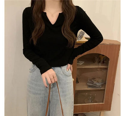 T-Shirt Neck Long-Sleeve Notch Plain
