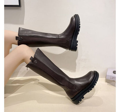 Tall Leather Boots Chelsea Faux Platform