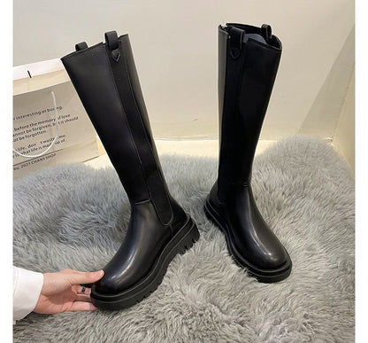 Tall Leather Boots Chelsea Faux Platform
