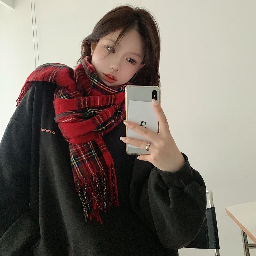 Plaid Fringe Scarf