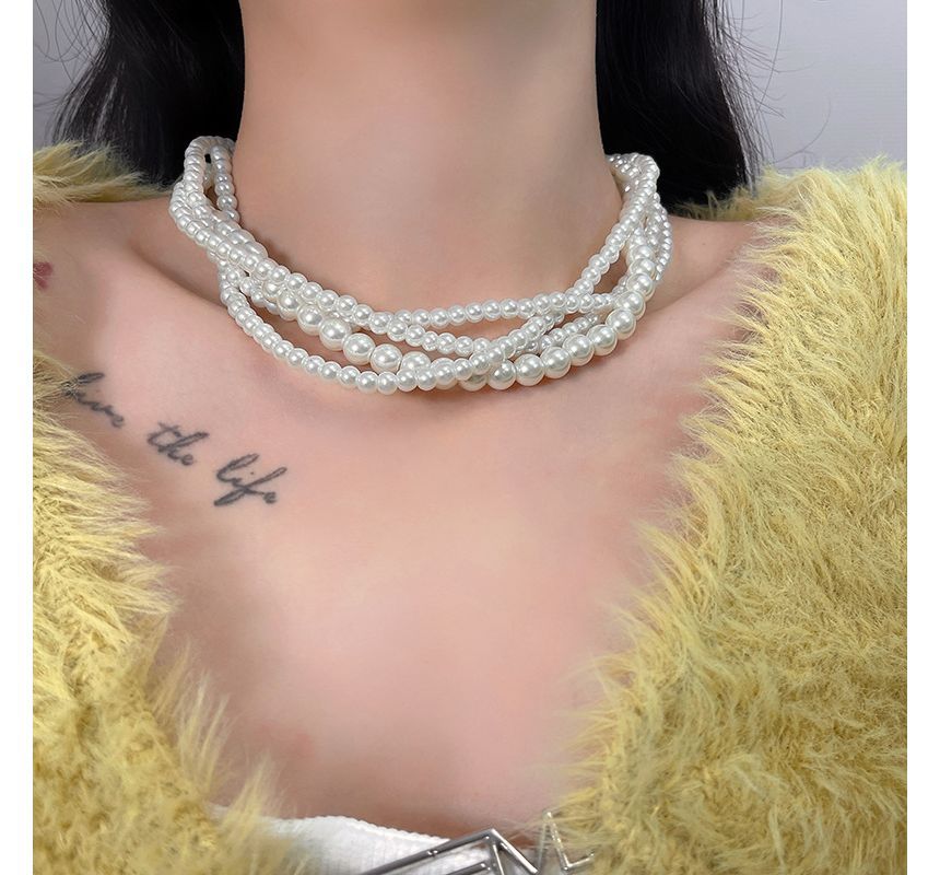 Faux Choker Layered Pearl