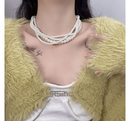 Faux Choker Layered Pearl
