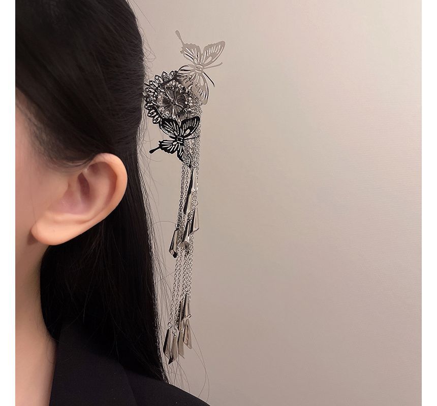 Hair Alloy Fringed Stick Butterfly