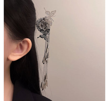 Hair Alloy Fringed Stick Butterfly