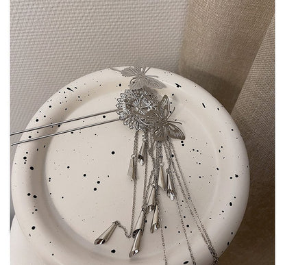 Hair Alloy Fringed Stick Butterfly