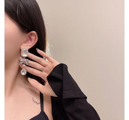 Bow Earring Dangle Faux Crystal