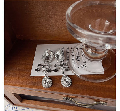 Bow Earring Dangle Faux Crystal