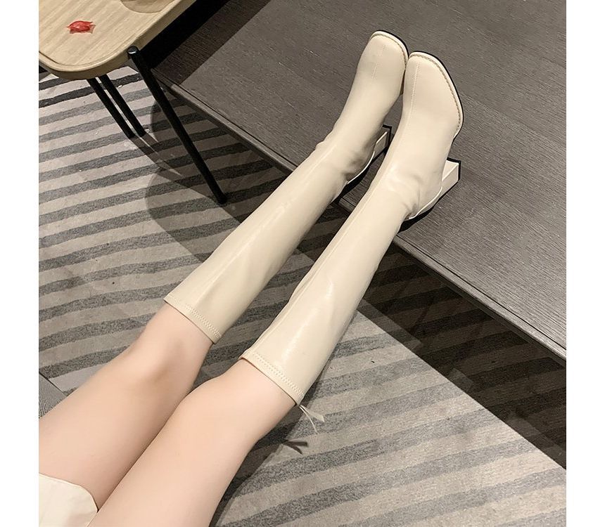 Boots Tall Faux Leather Block-Heel