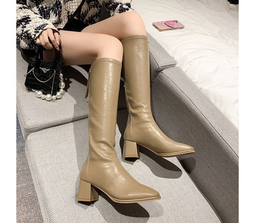 Boots Tall Faux Leather Block-Heel