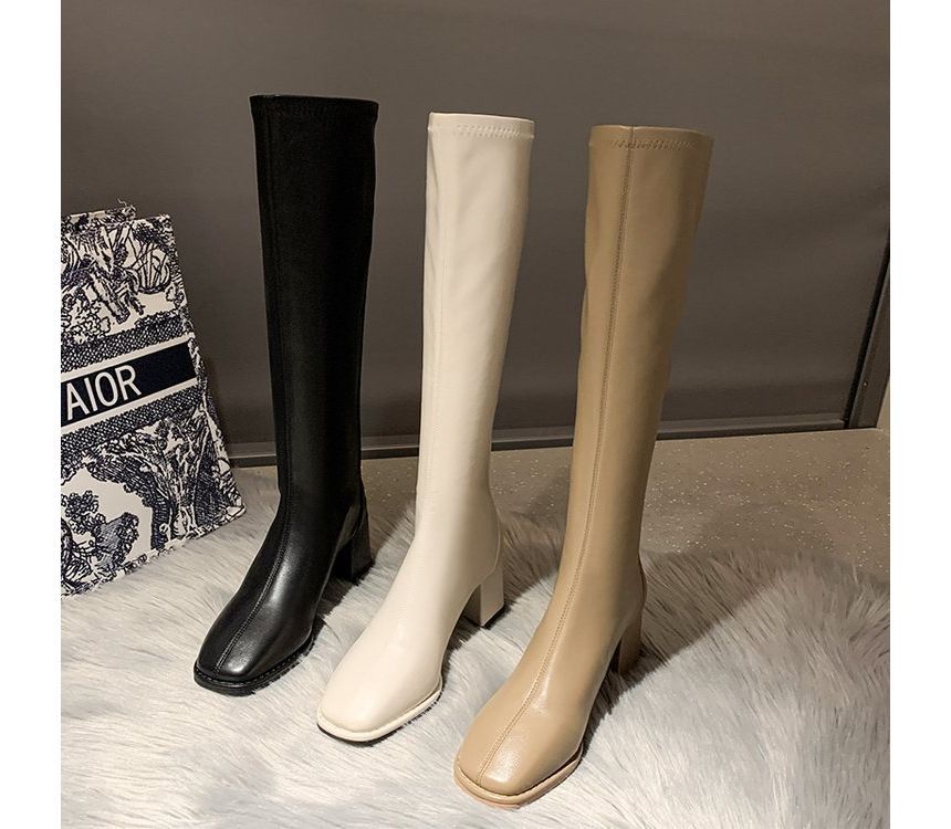 Boots Tall Faux Leather Block-Heel