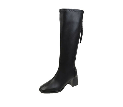 Boots Tall Faux Leather Block-Heel