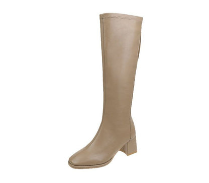Boots Tall Faux Leather Block-Heel