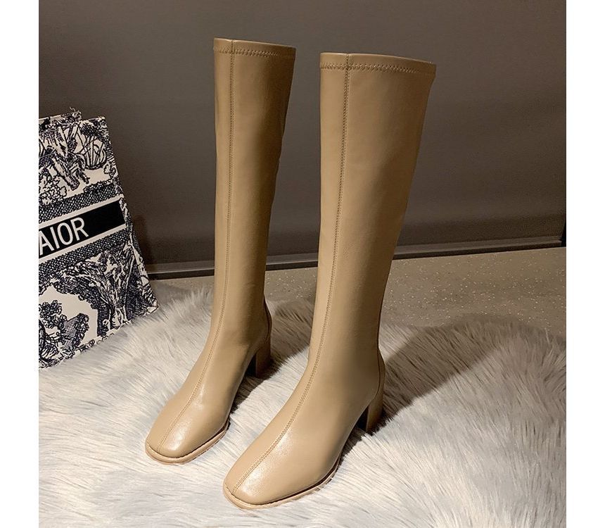 Boots Tall Faux Leather Block-Heel
