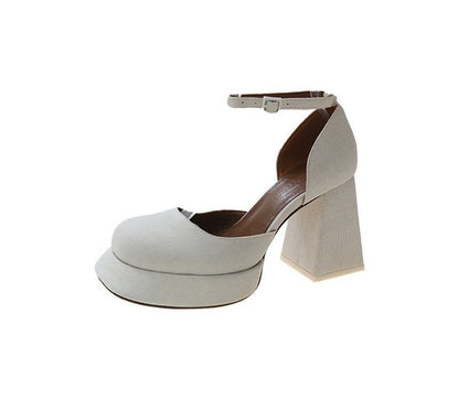 Square-Toe Ankle Block-Heel Pumps Strap