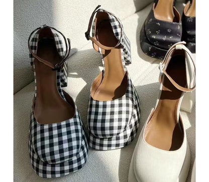 Square-Toe Ankle Block-Heel Pumps Strap