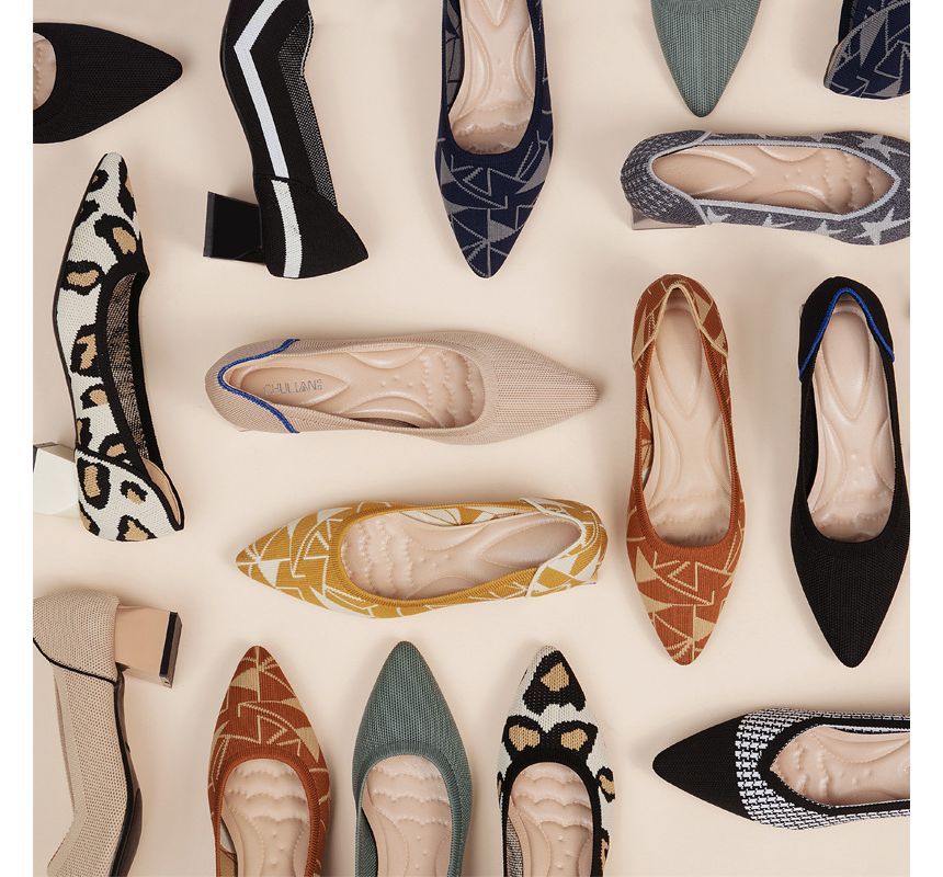 Wholesale Sample Block-Heel Pointed Knit Pumps