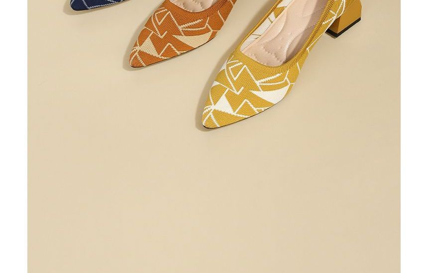 Wholesale Sample Block-Heel Pointed Knit Pumps