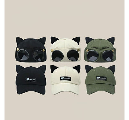 Baseball Aviator Goggles Ear Cat Cap with