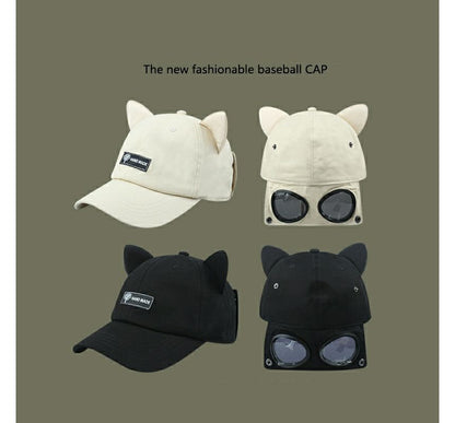 Baseball Aviator Goggles Ear Cat Cap with