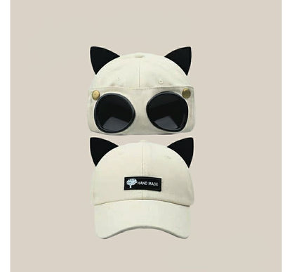 Baseball Aviator Goggles Ear Cat Cap with