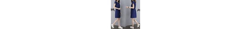Plain Short-Sleeve Dress Mini V-Neck Drawstring-Waist A-Line