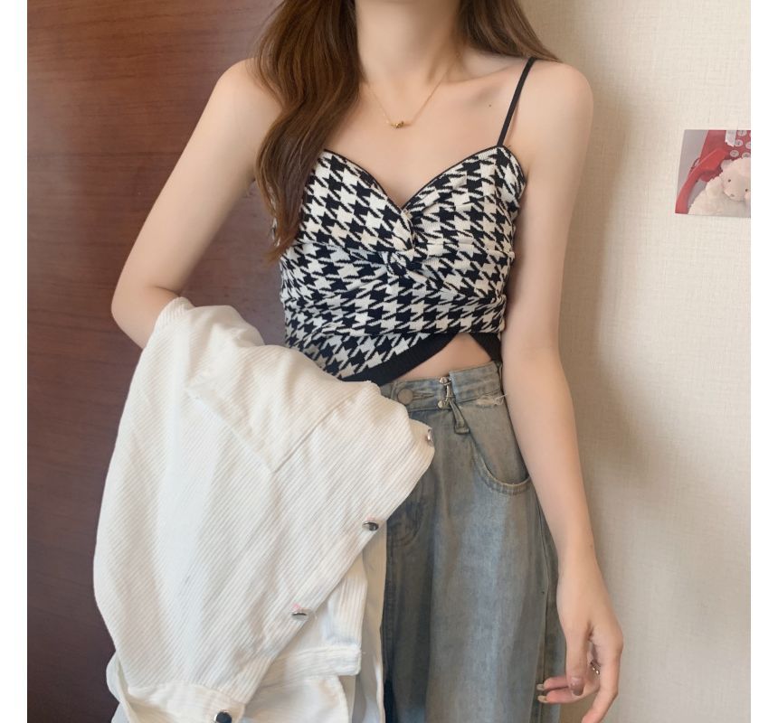 Knotted Cami Houndstooth Top