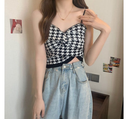 Knotted Cami Houndstooth Top