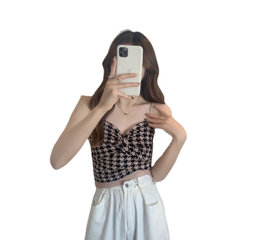 Knotted Cami Houndstooth Top
