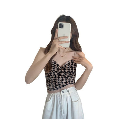 Knotted Cami Houndstooth Top