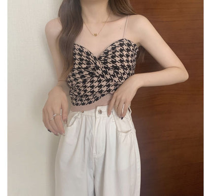 Knotted Cami Houndstooth Top