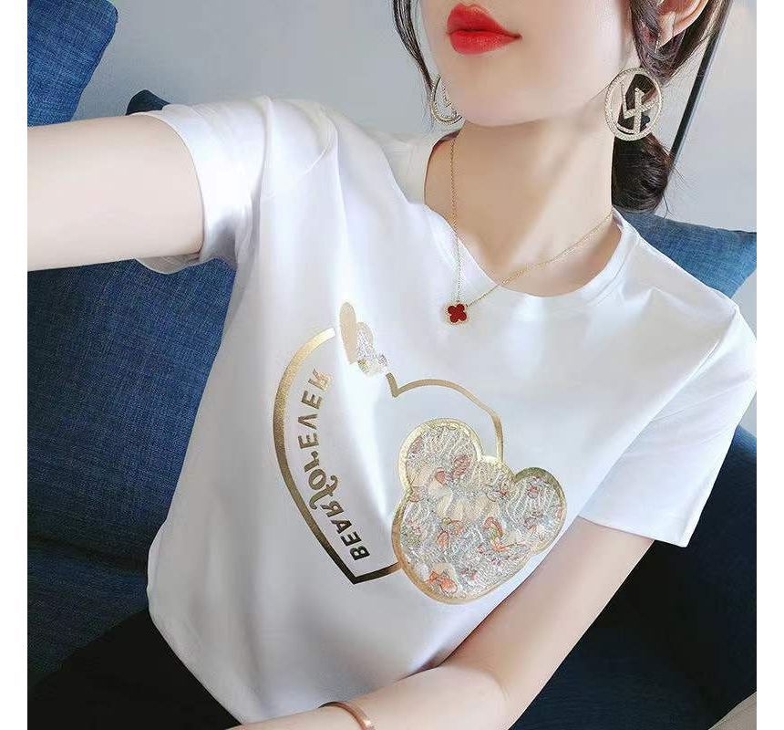 Print Crew Tee Neck Bear Short-Sleeve