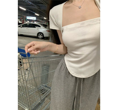 T-Shirt Neck Square Plain Short-Sleeve